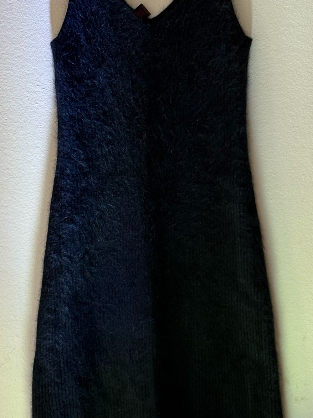 Ralph Lauren Black Fuzzy V‑Neck Knit Midi Dress